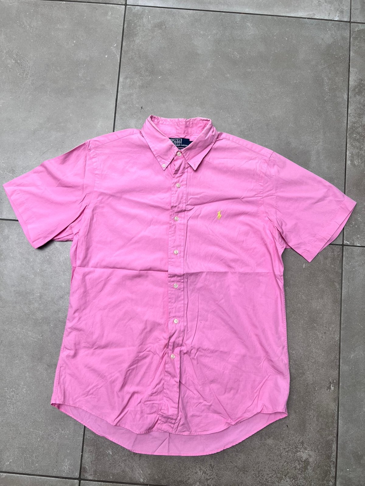 RALPH LAUREN VINTAGE ROZE OVERHEMD MET KORTE MOUWEN MAAT L, Ophalen of Verzenden, Zo goed als nieuw, Roze, Halswijdte 41/42 (L)