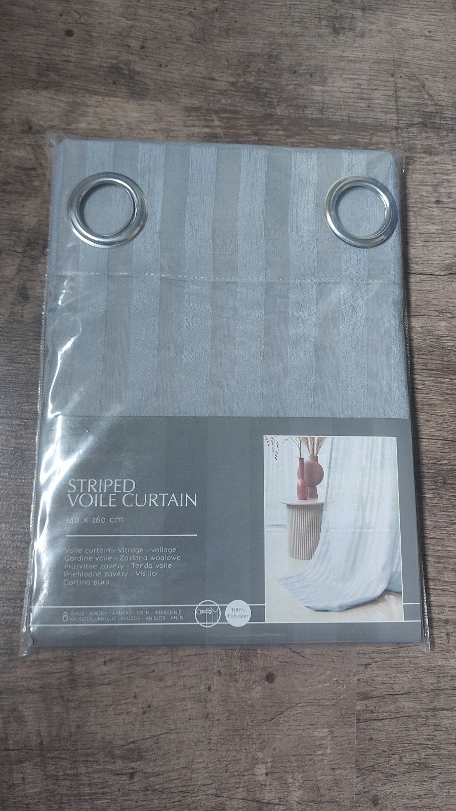 Vitrage, striped , 140 x 260 cm, grijs, Nieuw, Ophalen of Verzenden, 260 cm, Polyester
