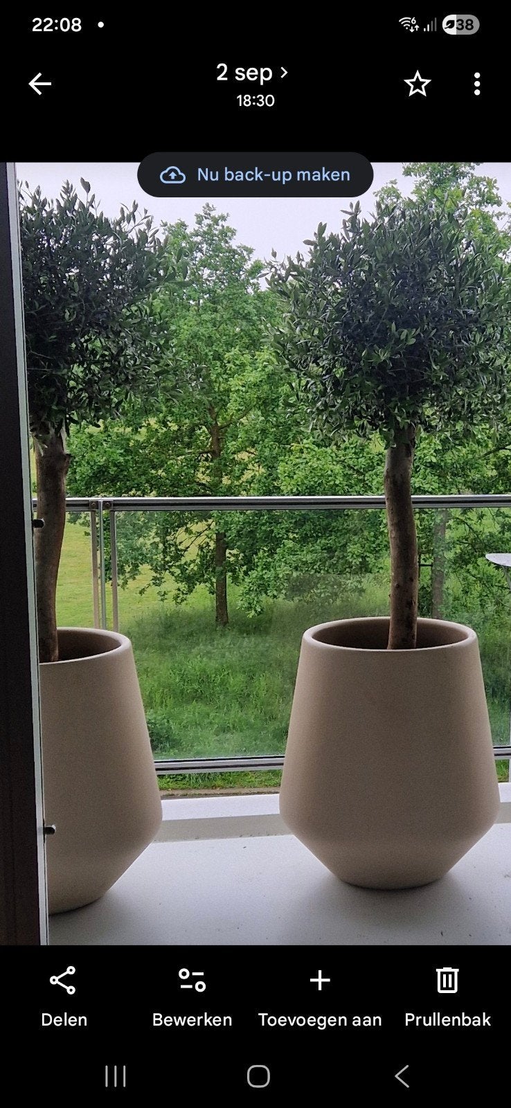 2 prachtige design buitenbakken, kleur beige, Ophalen, Minder dan 60 cm, Rond, Zo goed als nieuw