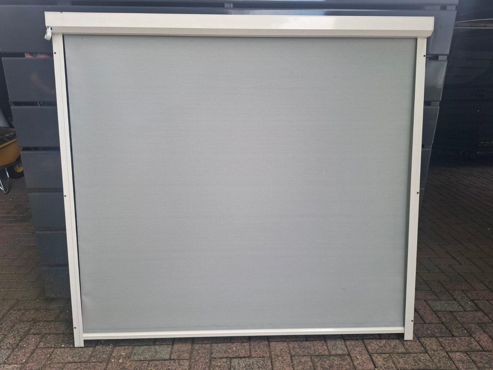 Screen zonwering wit met grijs doek, Doe-het-zelf en Verbouw, Rolluiken, Ophalen, Gebruikt, Wit, 150 tot 200 cm