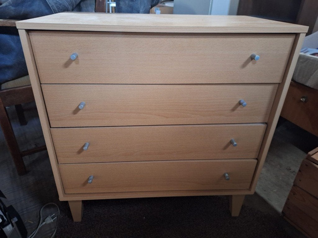 Ladekast met 4 laden - Licht houtkleur, Ophalen, Gebruikt, 100 tot 150 cm, 50 tot 100 cm
