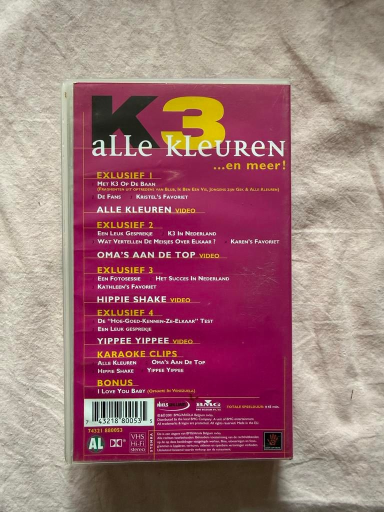 K3 Alle Kleuren VHS - Inclusief Videoclips en Karaoke, Ophalen, Gebruikt, Alle leeftijden, Kinderprogramma's en -films