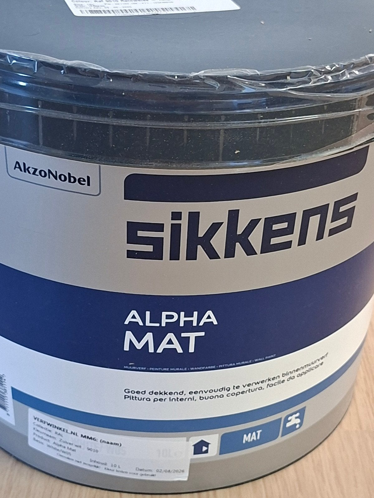 Sikkens Alpha Mat Muurverf RAL 9010 - 10L (Nieuw), Ophalen of Verzenden