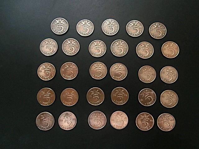 Munten 5 Cent Nederland 1950 - - 1980 / 29x, Postzegels en Munten, Munten | Nederland, Verzenden, Koningin Juliana, 5 cent, Setje