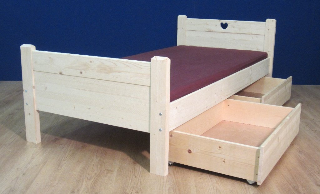 Massief houten 1-persoonsbed SAM met hartje en 2 laden, Kinderen en Baby's, Kinderkamer | Bedden, Ophalen of Verzenden, Nieuw