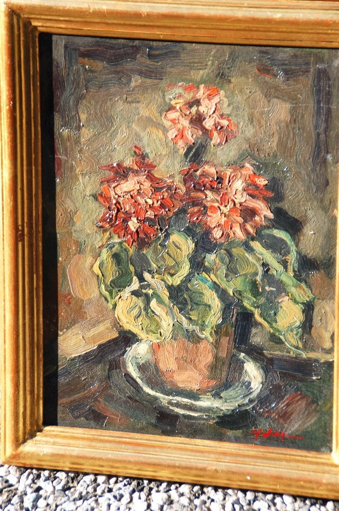 Schilderij/Bloeiende bloem / op mahonie paneel, Ophalen of Verzenden