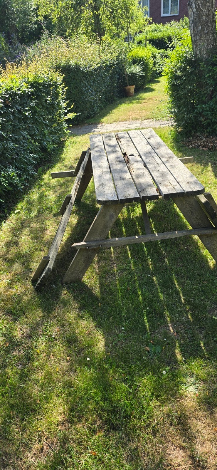 Kapotte picknicktafel hout, Ophalen, Gebruikt, Rechthoekig, Hout