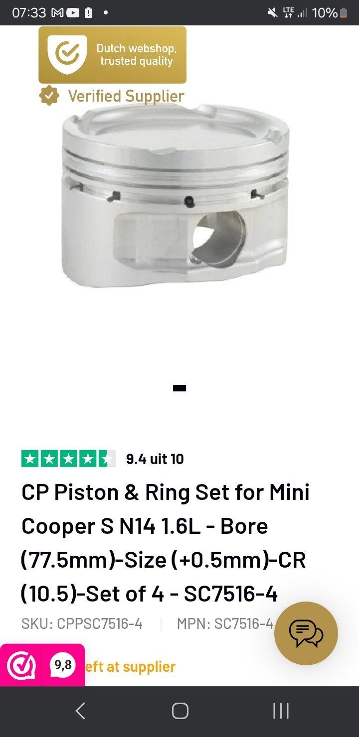 CP Zuiger & Zuigerveerset voor Mini Cooper S N14 1.6L, Ophalen of Verzenden, Gebruikt, Mini