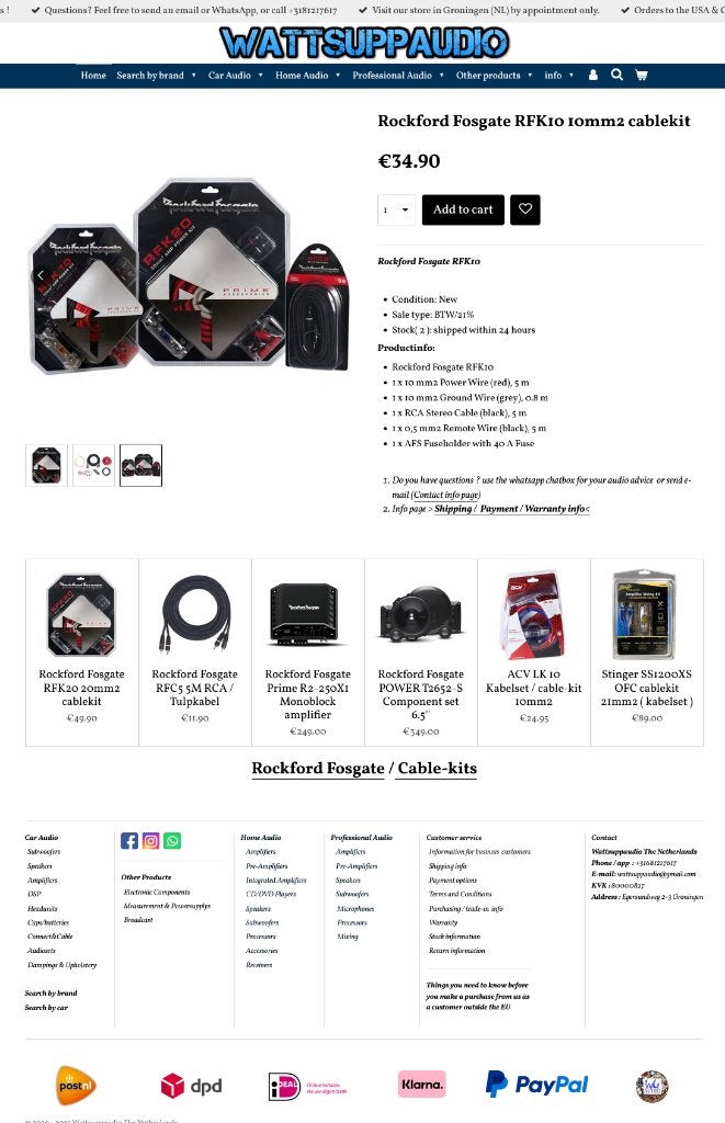 Rockford Fosgate RFK10 10mm2 Kabelset versterker aansluitset, Audio Design, Nieuw, Am Breilingsweg 3, 76709 Kronau, Duitsland
