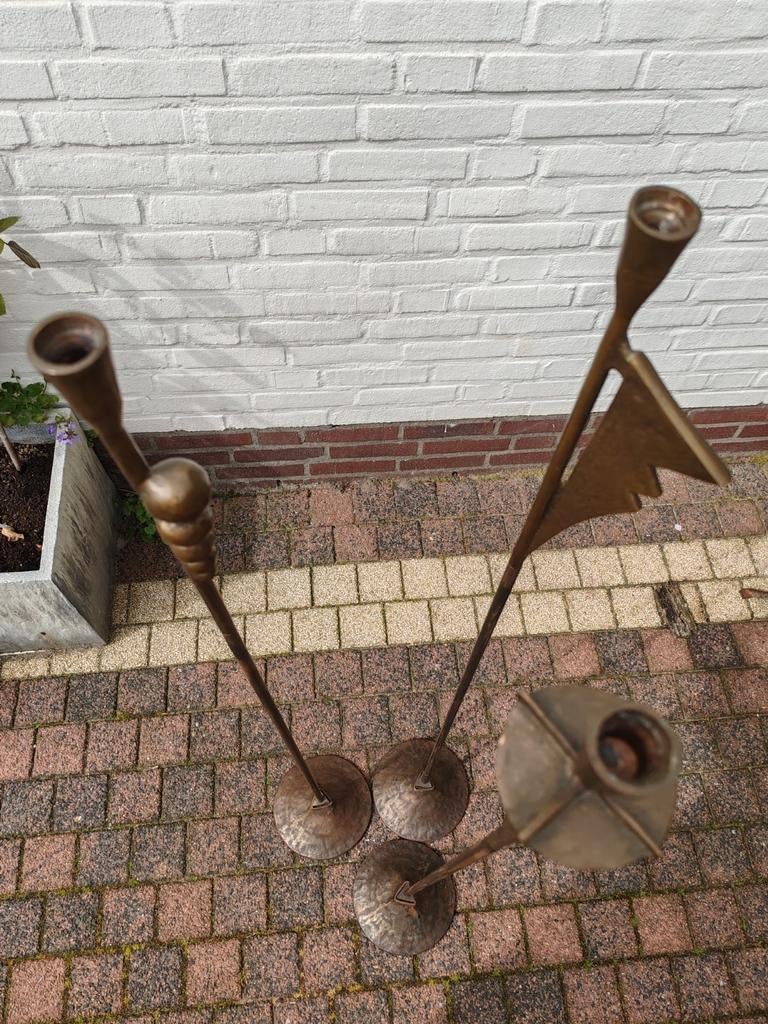3 gesmede kandelaars., Ophalen, Metaal, 75 cm of meer