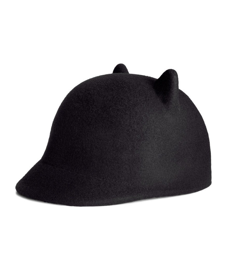 Zwarte H&M wollen poezen pet muts oortjes en klep 122-128, Meisje, Hoed, H&M, Nieuw