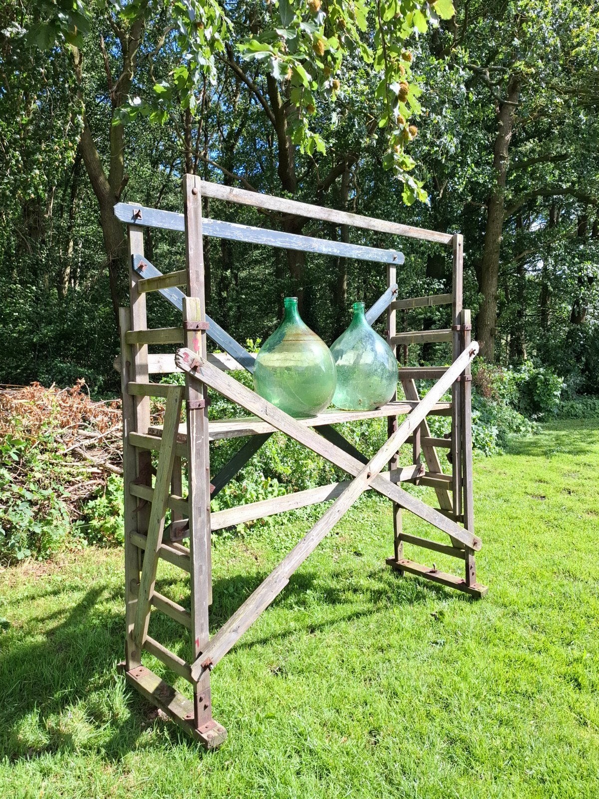 Oude brocante vintage houten steiger bouwsteiger wandrek, Gebruikt, T, Ophalen of Verzenden, N