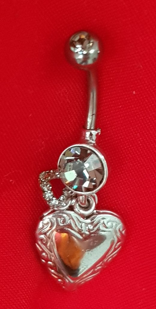 Zilver kleur navelpiercing hartvorm strass piercing sieraden, Verzenden, Zo goed als nieuw, Navelpiercing, Met strass