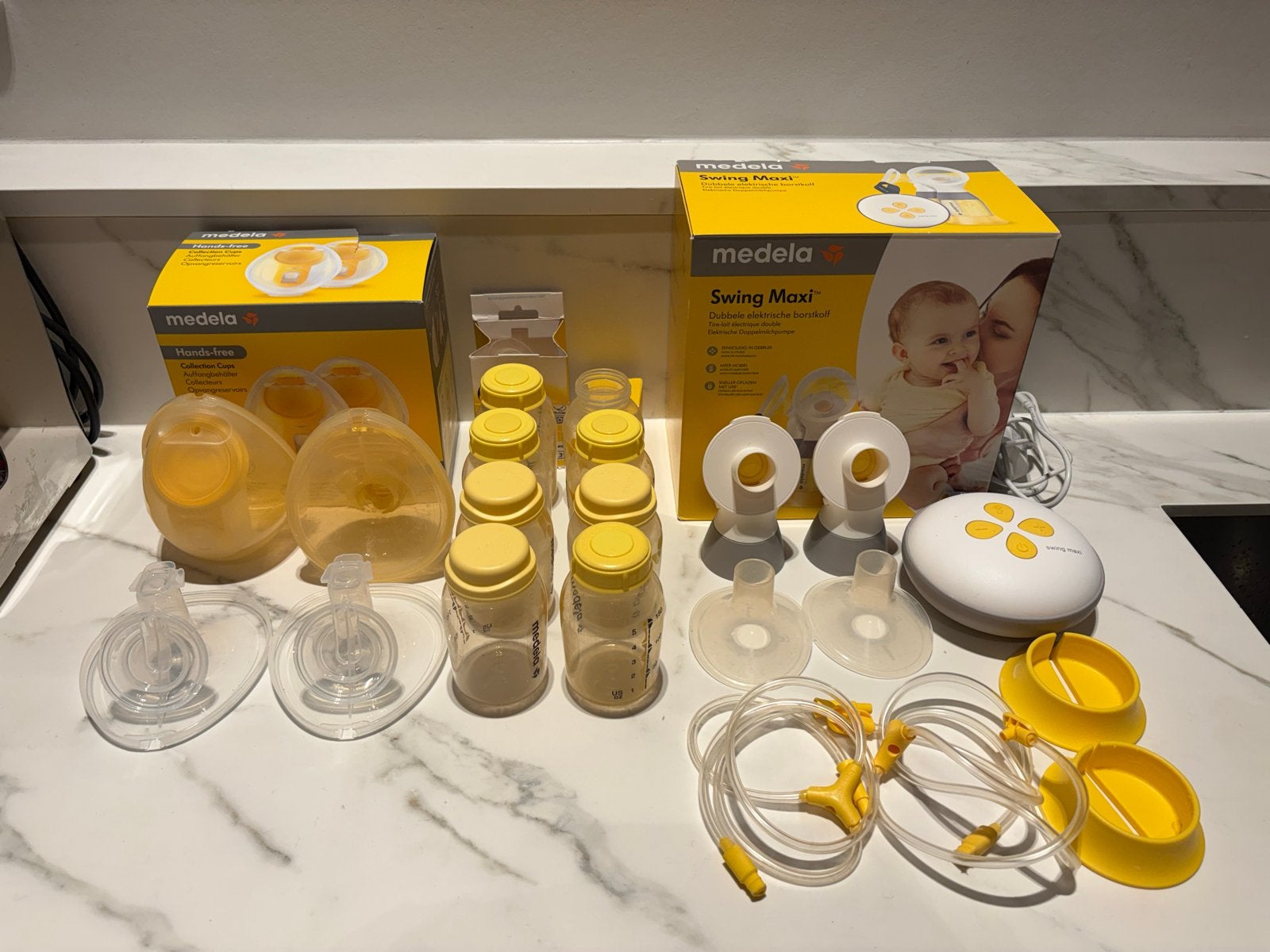 Medela Swing Maxi Dubbele Elektrische Borstkolf + Handsfree, Gebruikt, Medela, Borstkolf, Ophalen of Verzenden