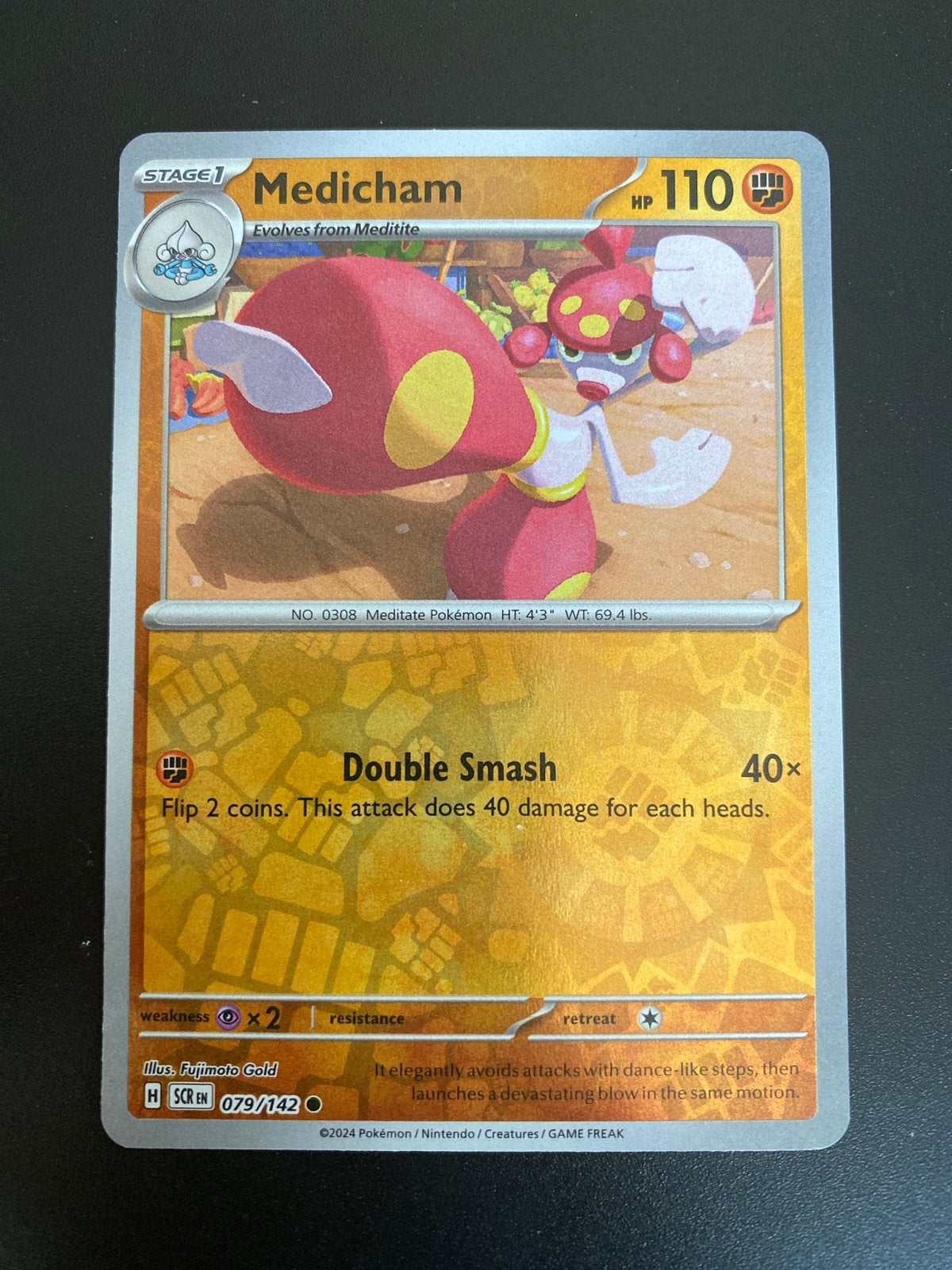 Medicham 079/142 Reverse Holo Pokémon Stellar Crown, Ophalen of Verzenden, Zo goed als nieuw, Losse kaart, Foil