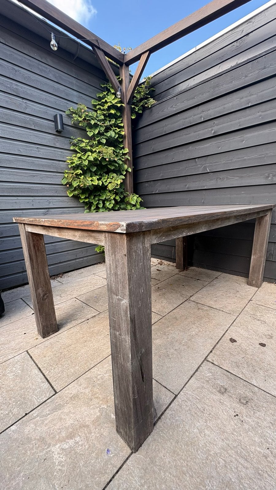 Robuuste teak houten tuintafel 1.80x1m, Tuin en Terras, Ophalen, Gebruikt, Rechthoekig, Hout