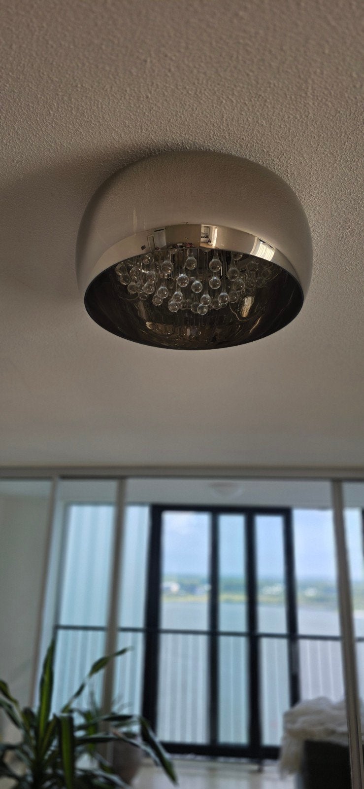Moderne Plafondlamp met Glazen Druppels, Ophalen, Zilver, Modern, Zo goed als nieuw