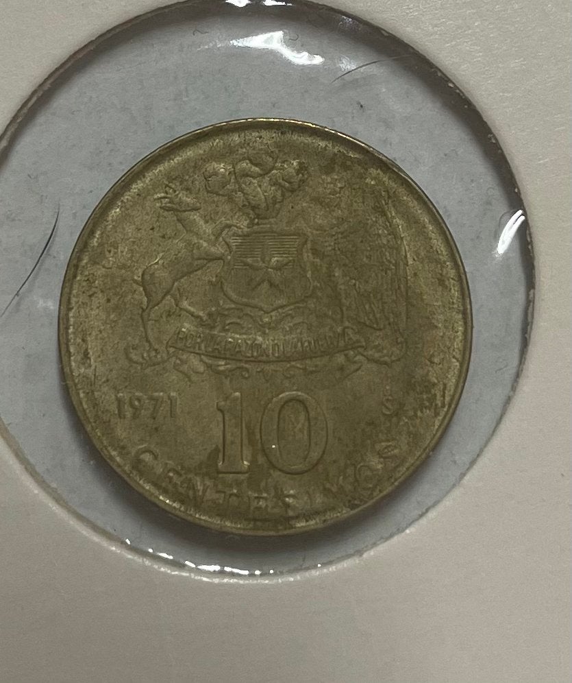 10 centesimos Chili 1971, Ophalen of Verzenden, Zuid-Amerika