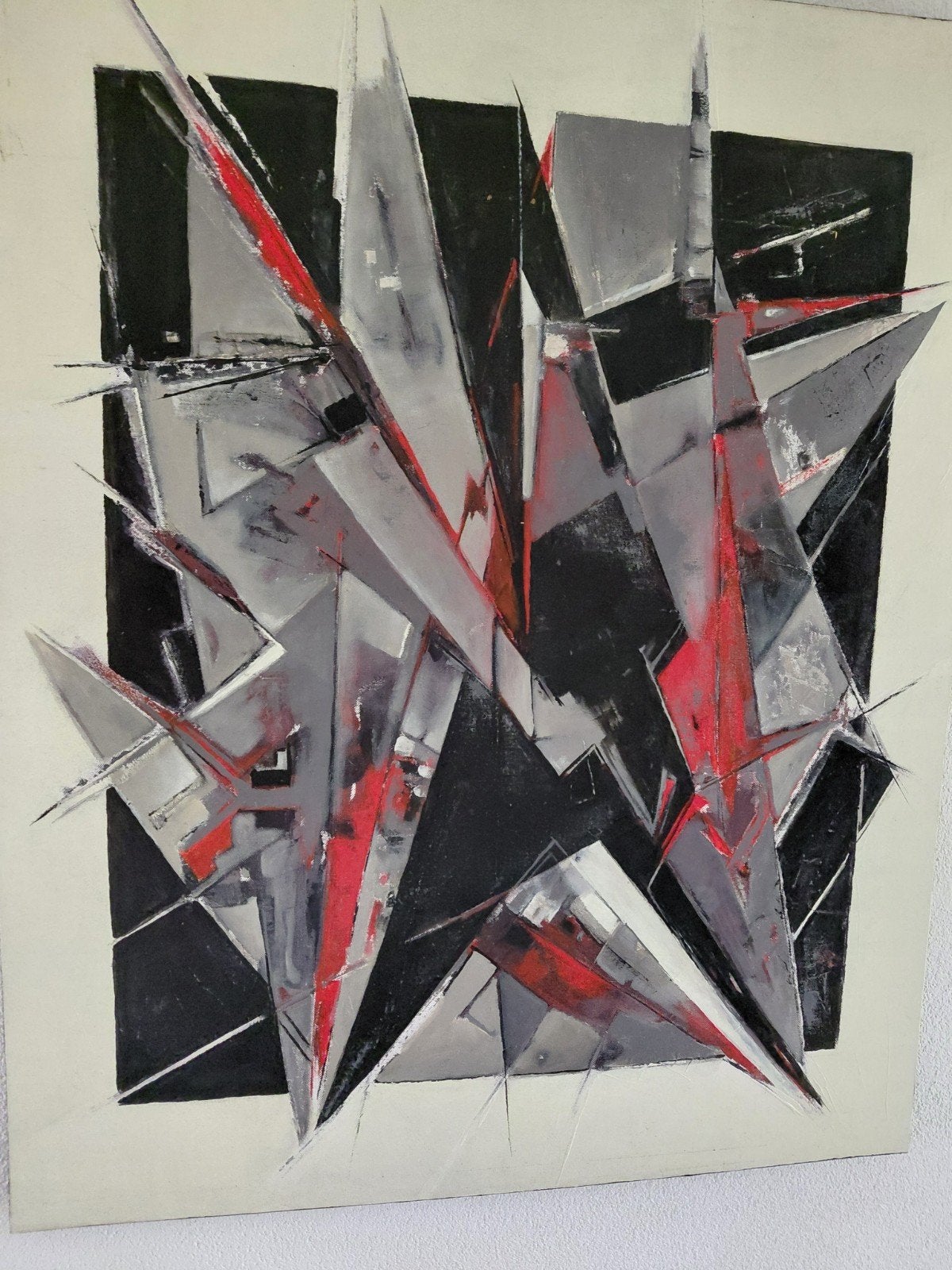 Abstract schilderij op linnen - Rood, zwart, grijs, Ophalen