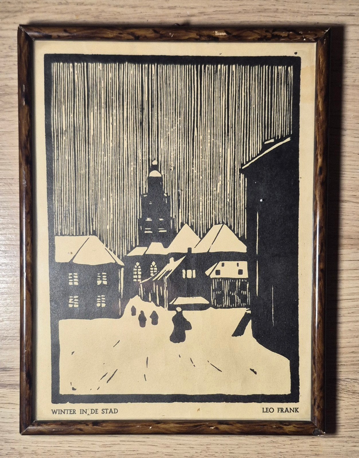 Houtsnede 'Winter in de Stad' door Leo Frank, Ophalen