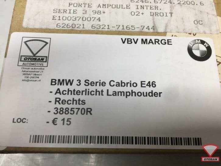 bmw 3 serie e46 cabrio achterlicht lamphouder unit rechts 38, Petuelring 130
80788  Munich, DE, Gebruikt, Info@bmw.de, Ophalen of Verzenden