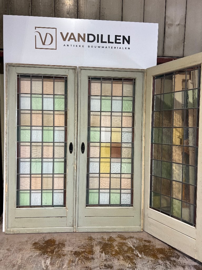 3 - delige set antieke glas in lood ensuite deuren, Gebruikt, 120 cm of meer, Binnendeur, Ophalen of Verzenden