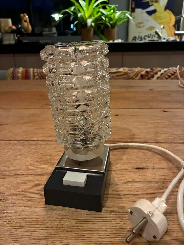 Afgeprijsd! Vintage Ice Glass tafellamp, Steinebach stijl, Ophalen of Verzenden
