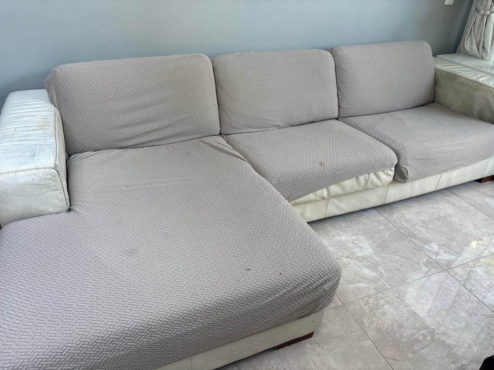 Leren hoekbank met chaise longue - Gebruikt, 250 tot 300 cm, Gebruikt, Hoekbank, Leer