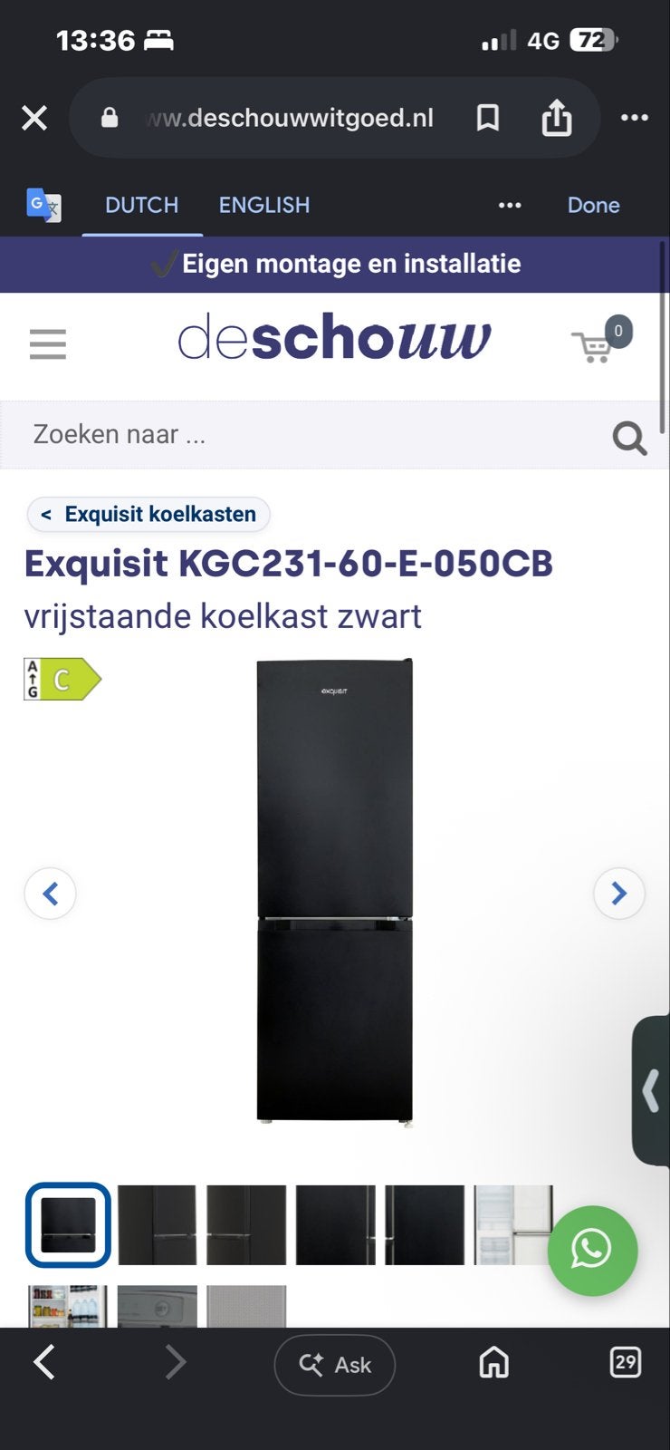 Exquisit Koelkast Zwart met aparte vriezer, Ophalen, Zo goed als nieuw, 160 cm of meer