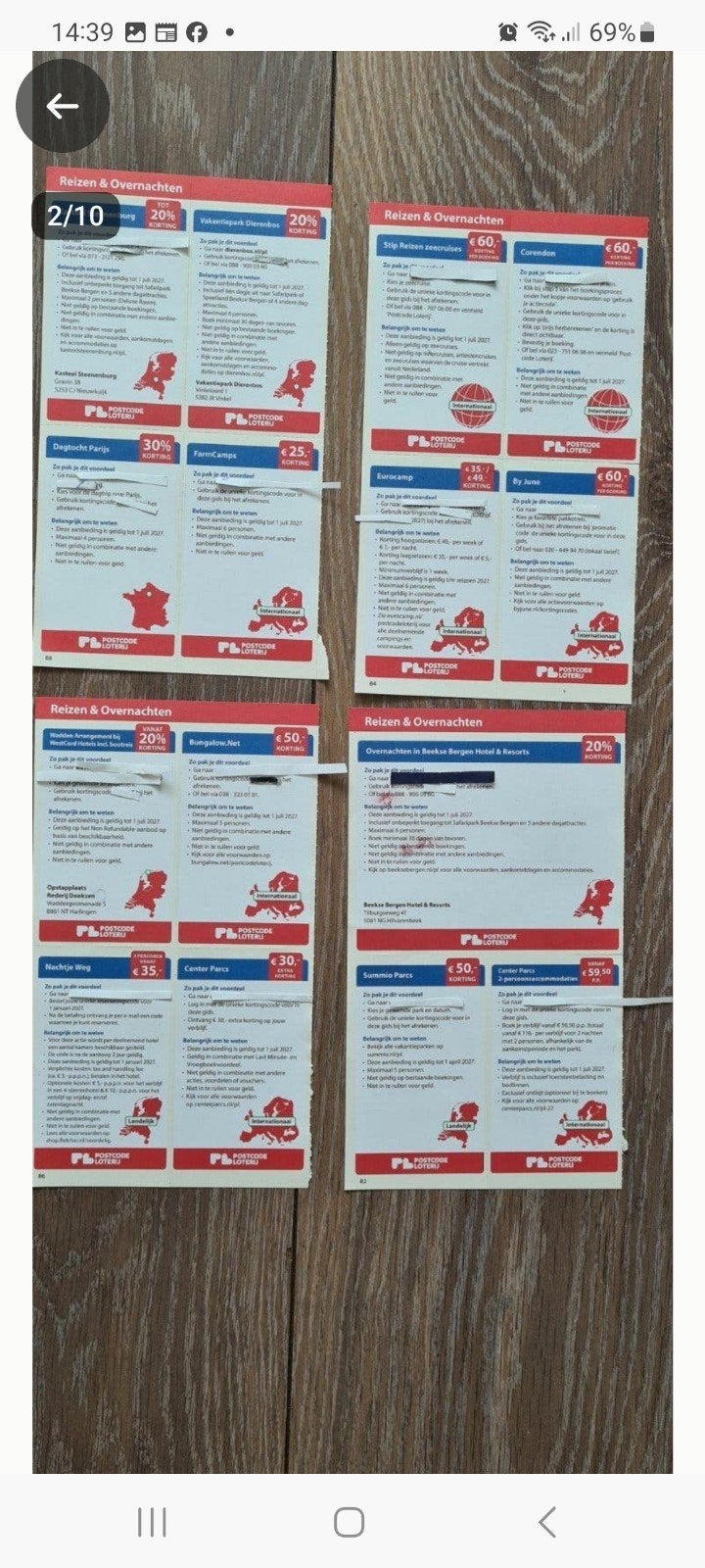 Reizen & Overnachten postcodeloterij voordeelbonnen.zie foto, Tickets en Kaartjes
