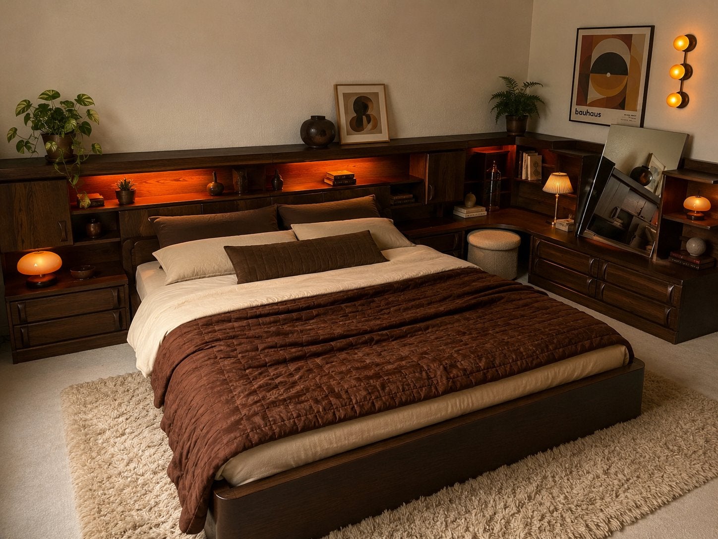 Houten bed met meubel (retro), Ophalen of Verzenden, Zo goed als nieuw, Eenpersoons