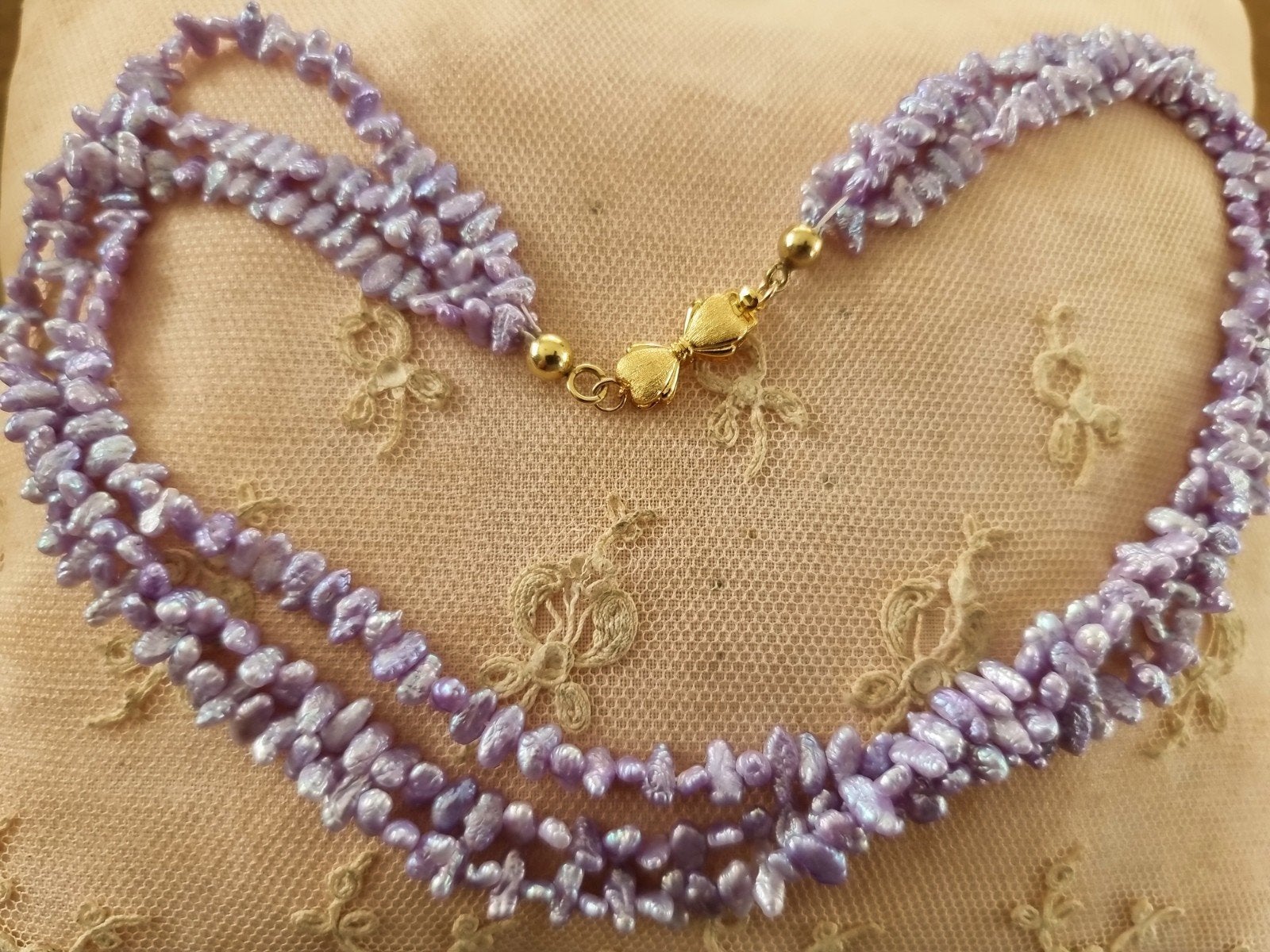 Lila zoetwaterparels collier 3 rij, Sieraden, Tassen en Uiterlijk, Kettingen, Verzenden, Nieuw, Paars, Steen of Mineraal