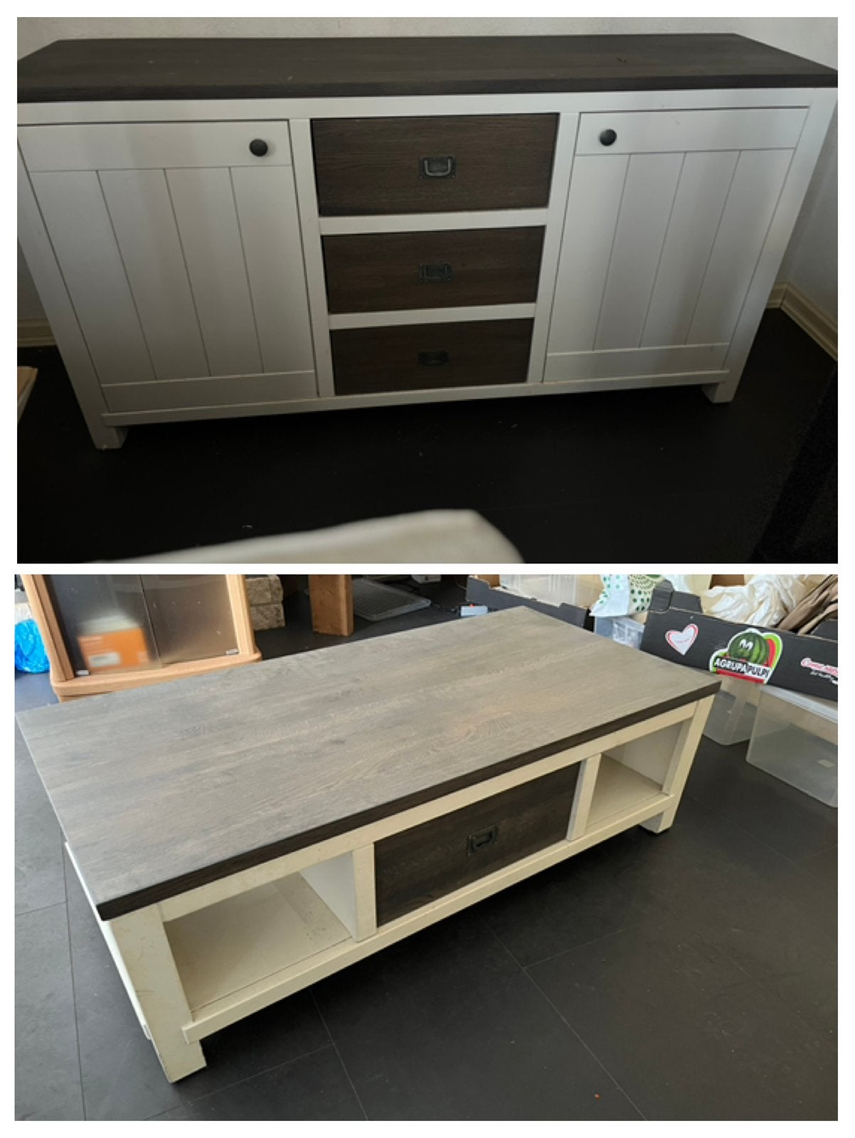 Zwaar houten, stevige meubelset: Dressoir + salontafel, Ophalen, Zo goed als nieuw