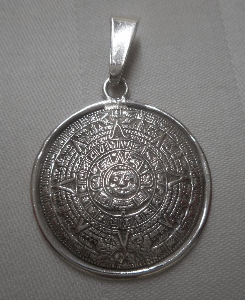 Zilveren vintage Mexico hanger Maya kalender nr.1540, Verzenden, Zo goed als nieuw, Kruis of Symbool, Zilver