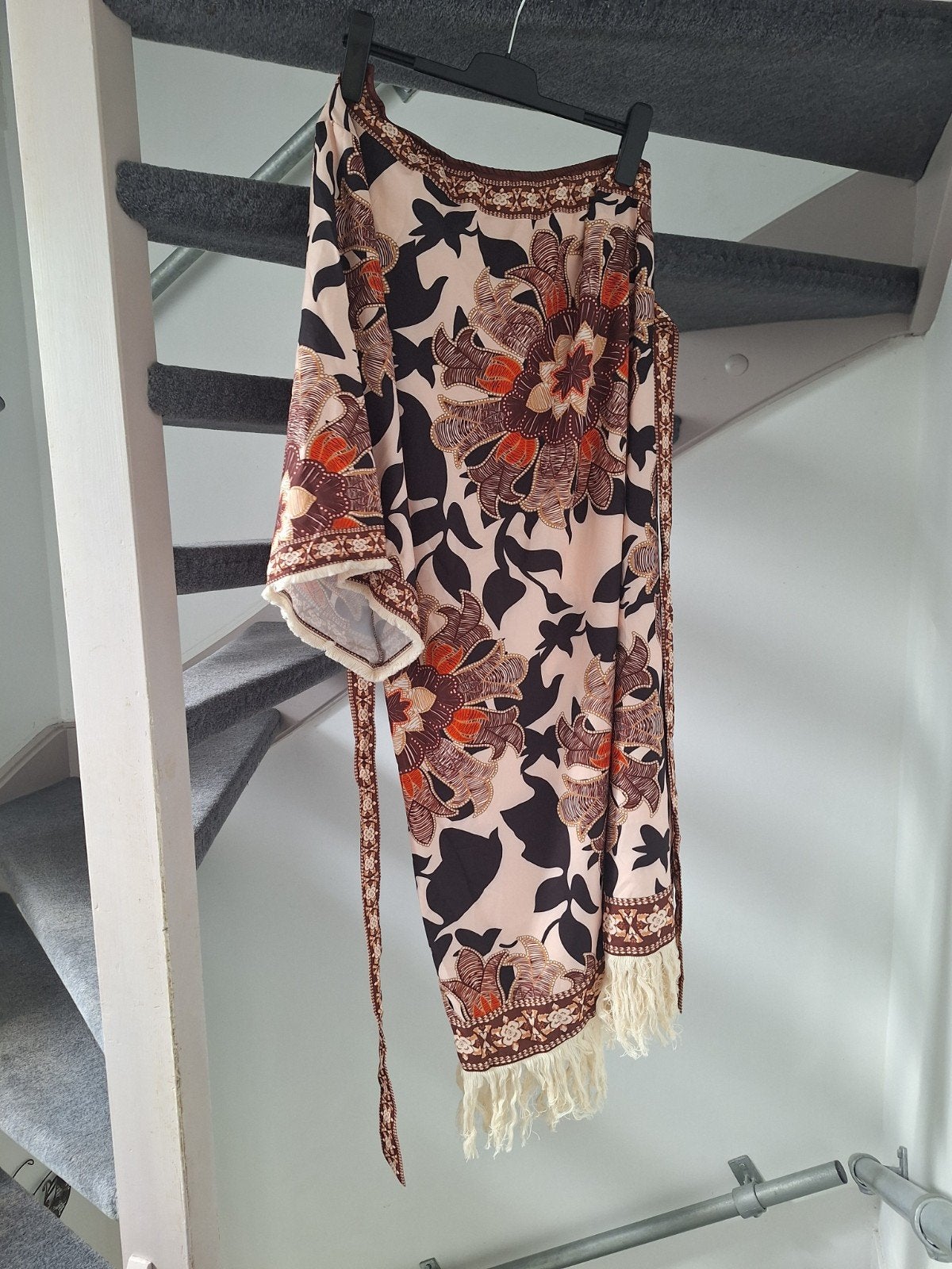 Prachtige Kimono met Bloemenprint en Franjes, Ophalen of Verzenden, Zo goed als nieuw, Maat 46/48 (XL) of groter, Meerkleurig