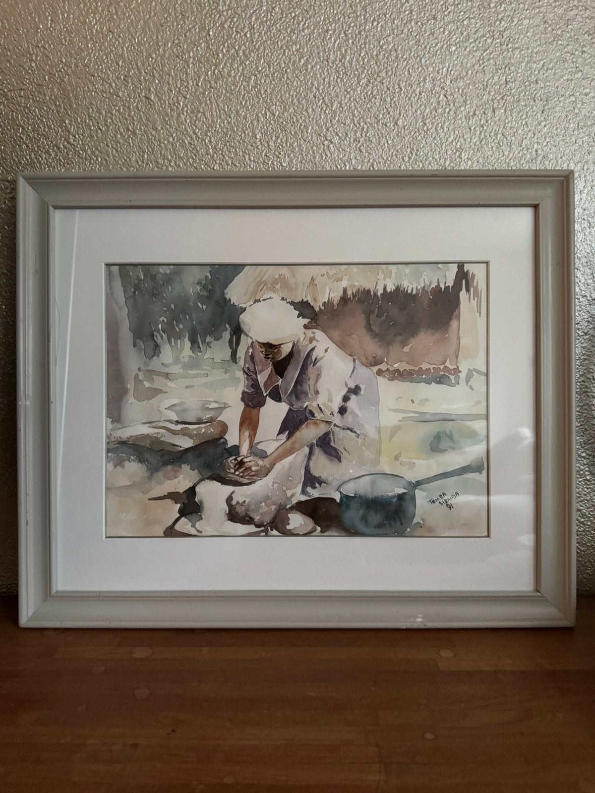 Prachtige aquarel  Zuid-Afrikaanse kunstenaar Temba Sibanda, Antiek en Kunst, Ophalen of Verzenden