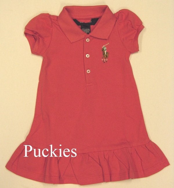 Maat 80 /18M Ralph Lauren Big Pony polojurk coral NIEUW, Kinderen en Baby's, Babykleding | Maat 80, Meisje, Jurkje of Rokje, Nieuw