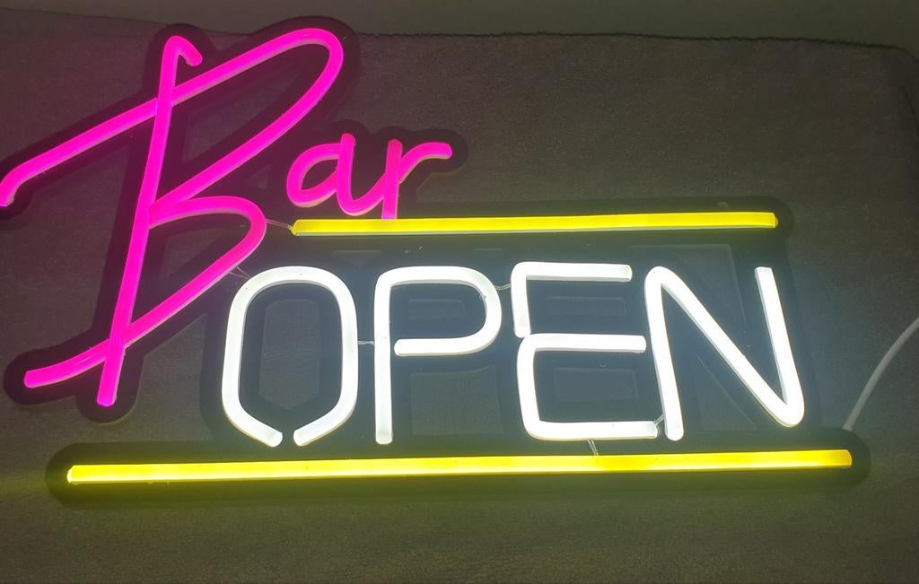 LED verlichting met de tekst 'Bar Open', Ophalen of Verzenden, Nieuw, Lichtbak of (neon) lamp