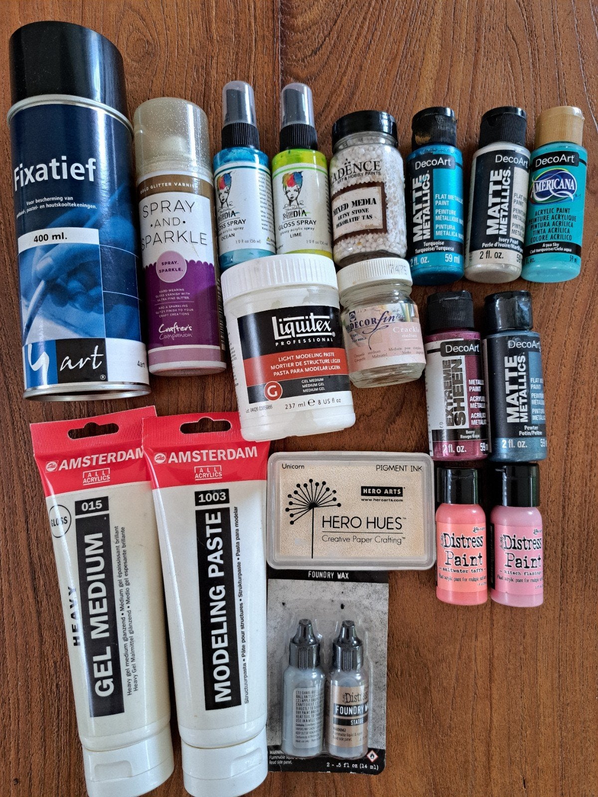 GROOT MIXED MEDIA PAKKET VERFINKT SPRAY GEL MEDIUM CRACKLE, Ophalen of Verzenden, Zo goed als nieuw