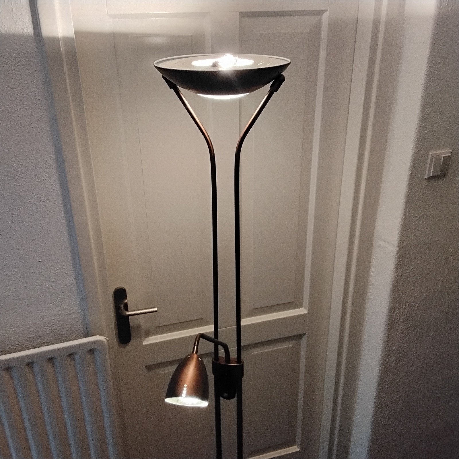 Staande vloerlamp met leeslamp - metaal bronskleurig, Modern, Klassiek, Gebruikt, Metaal, 150 tot 200 cm