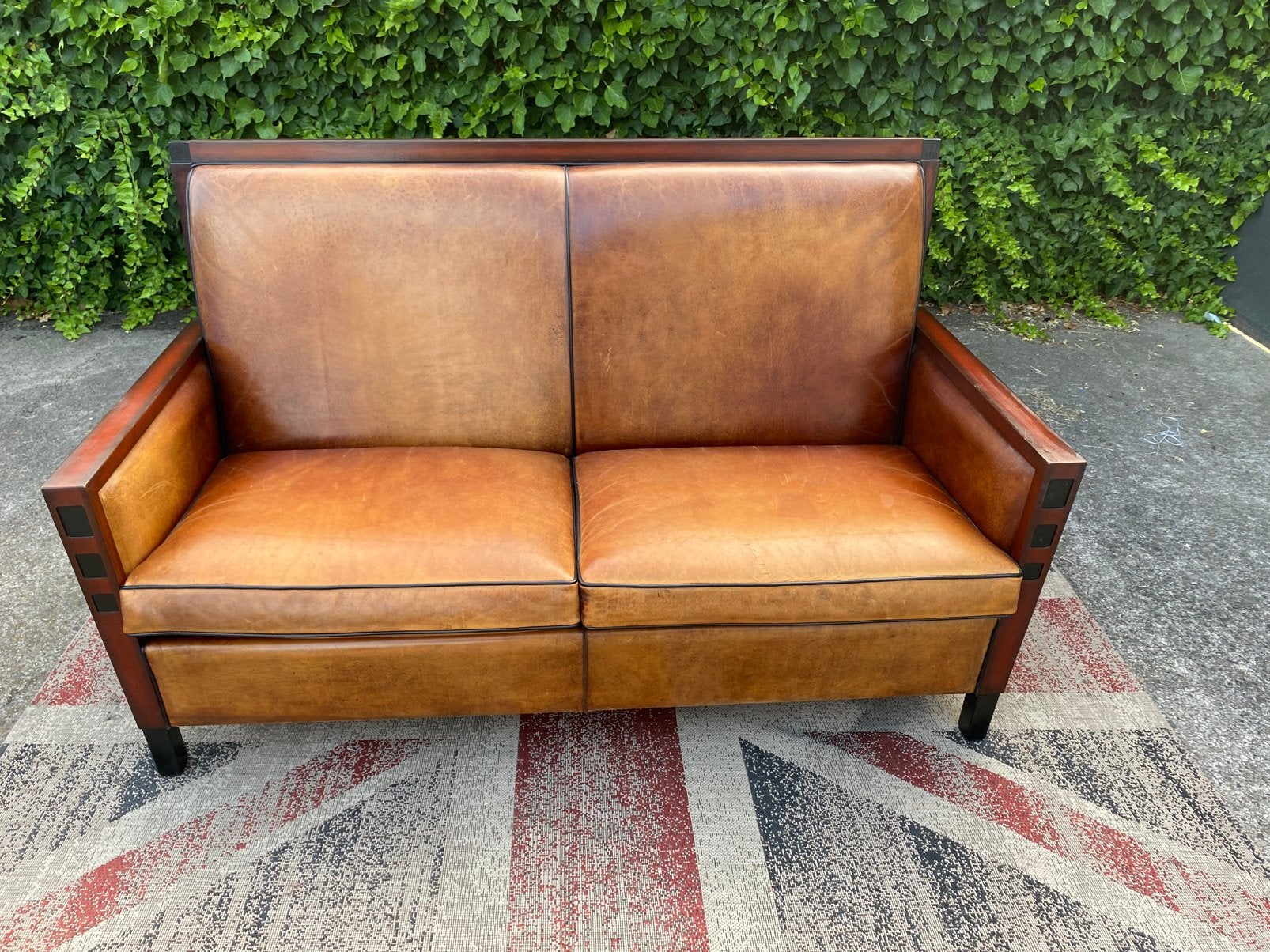 Schapen leren Art -Deco 2 - zits bank !!!, Ophalen, Gebruikt, 150 tot 200 cm, Chesterfield