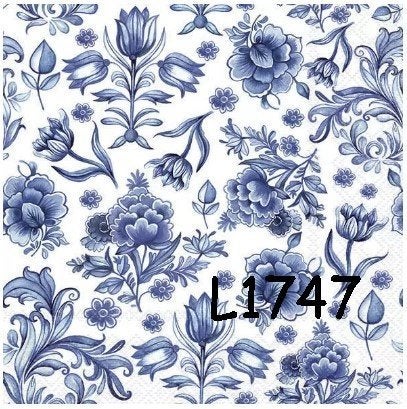 Servetten decoupage/bullet journal- bloem delfts blauw L1747, Verzenden, Nieuw