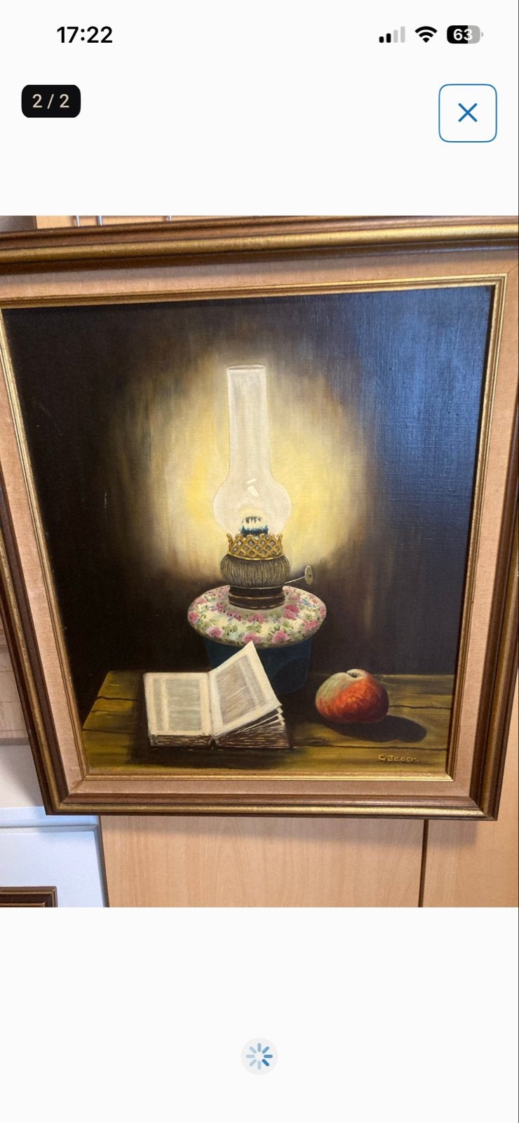 Olieverfschilderij Stilleven met olielamp en boek, Ophalen, Doek, Realistisch, Stilleven