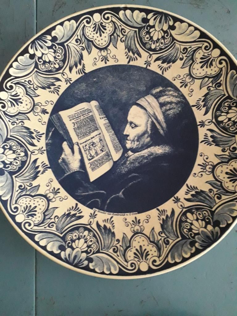 Grote schaal 39cm, afbeelding moeder Rembrandt, Antiek en Kunst, Antiek | Wandborden en Tegels, Ophalen