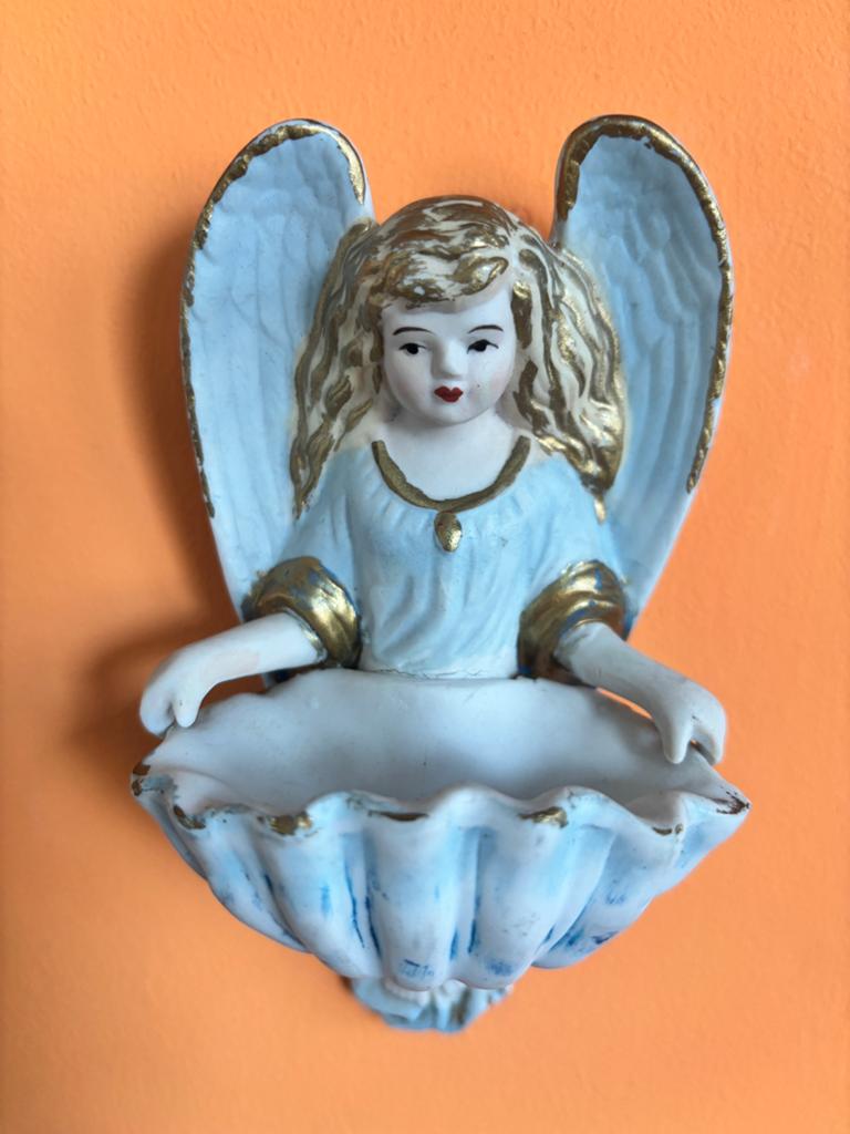 Wijwatervaatje Engel - 16 cm - Biscuit porselein - 1925, Ophalen of Verzenden