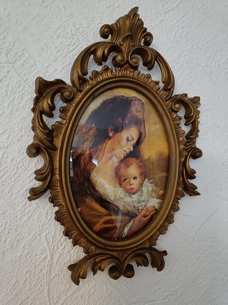 Oud lijstje met moeder en kind Italy., Antiek en Kunst, Antiek | Religie, Ophalen of Verzenden