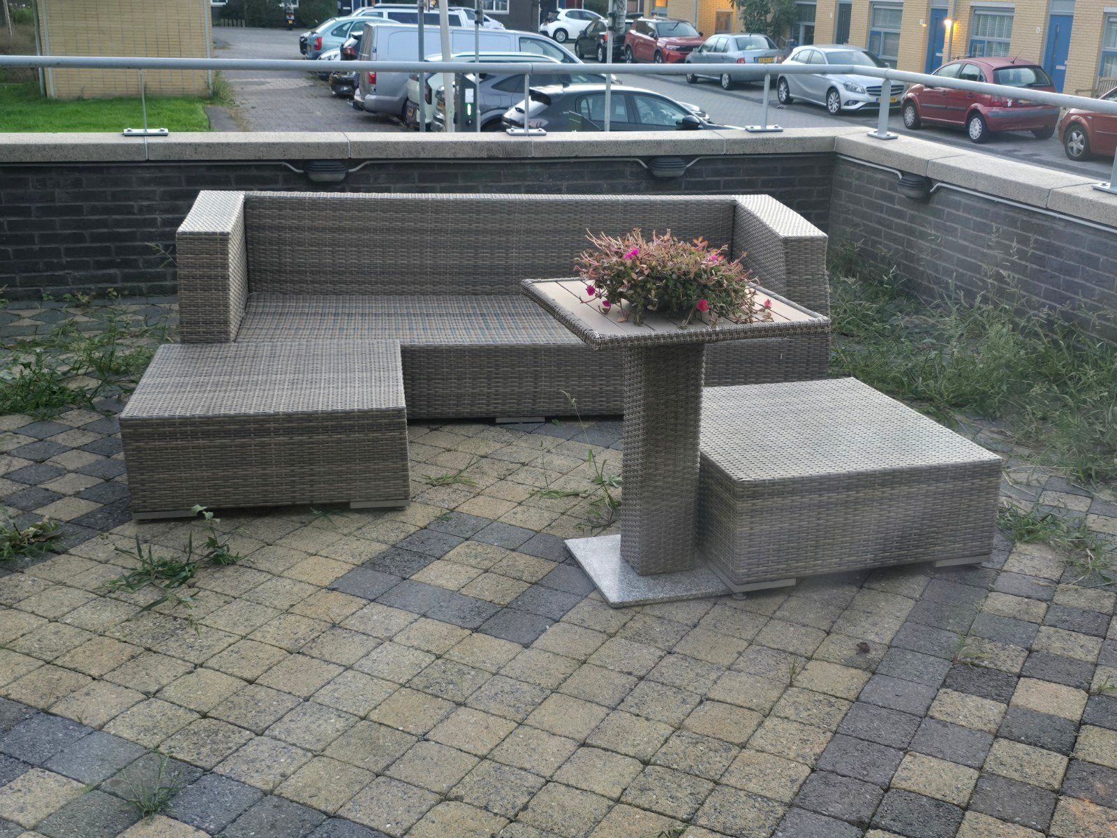 Lounge set met kussens - Wicker grijs, Tuin en Terras, Ophalen, Gebruikt, 3 zitplaatsen, Loungeset