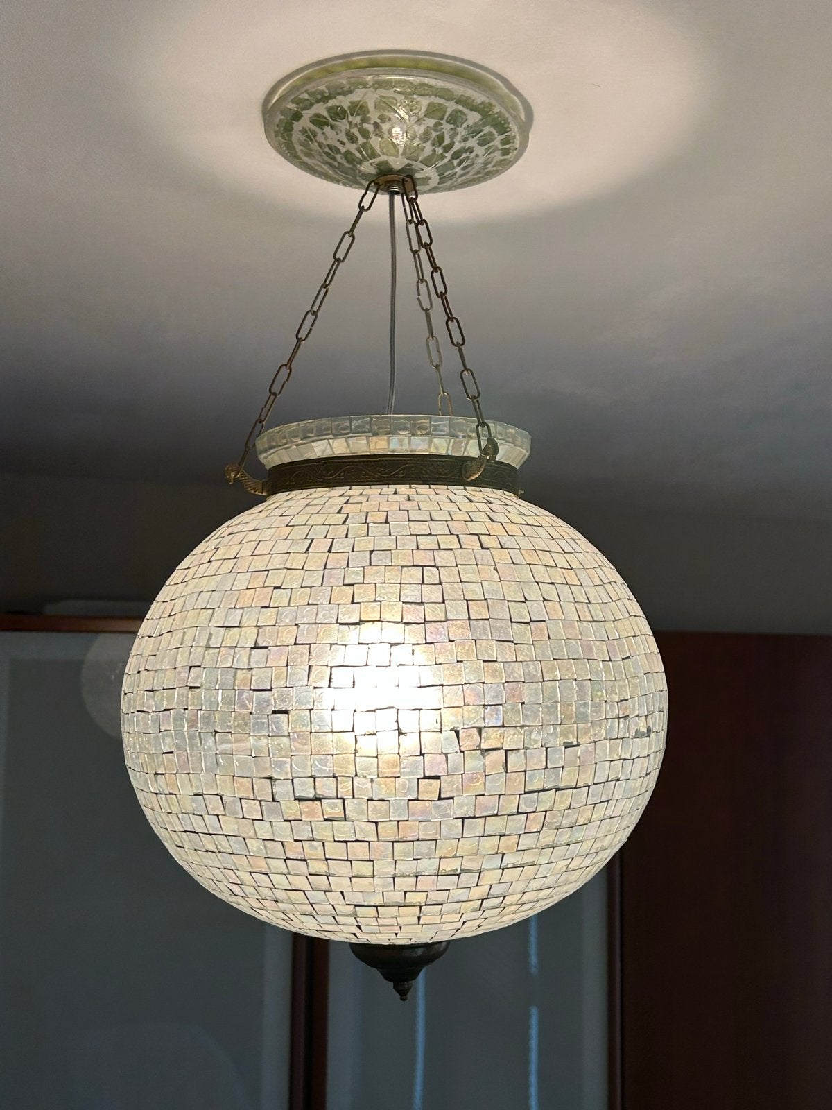 Marokkaanse glazen Mozaïek Hanglamp, Ophalen, Zo goed als nieuw, Glas, E27 (groot)