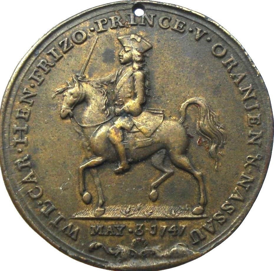 Nederland penning Verheffing Willem IV stadhouder 1747, Ophalen of Verzenden, Brons, Nederland