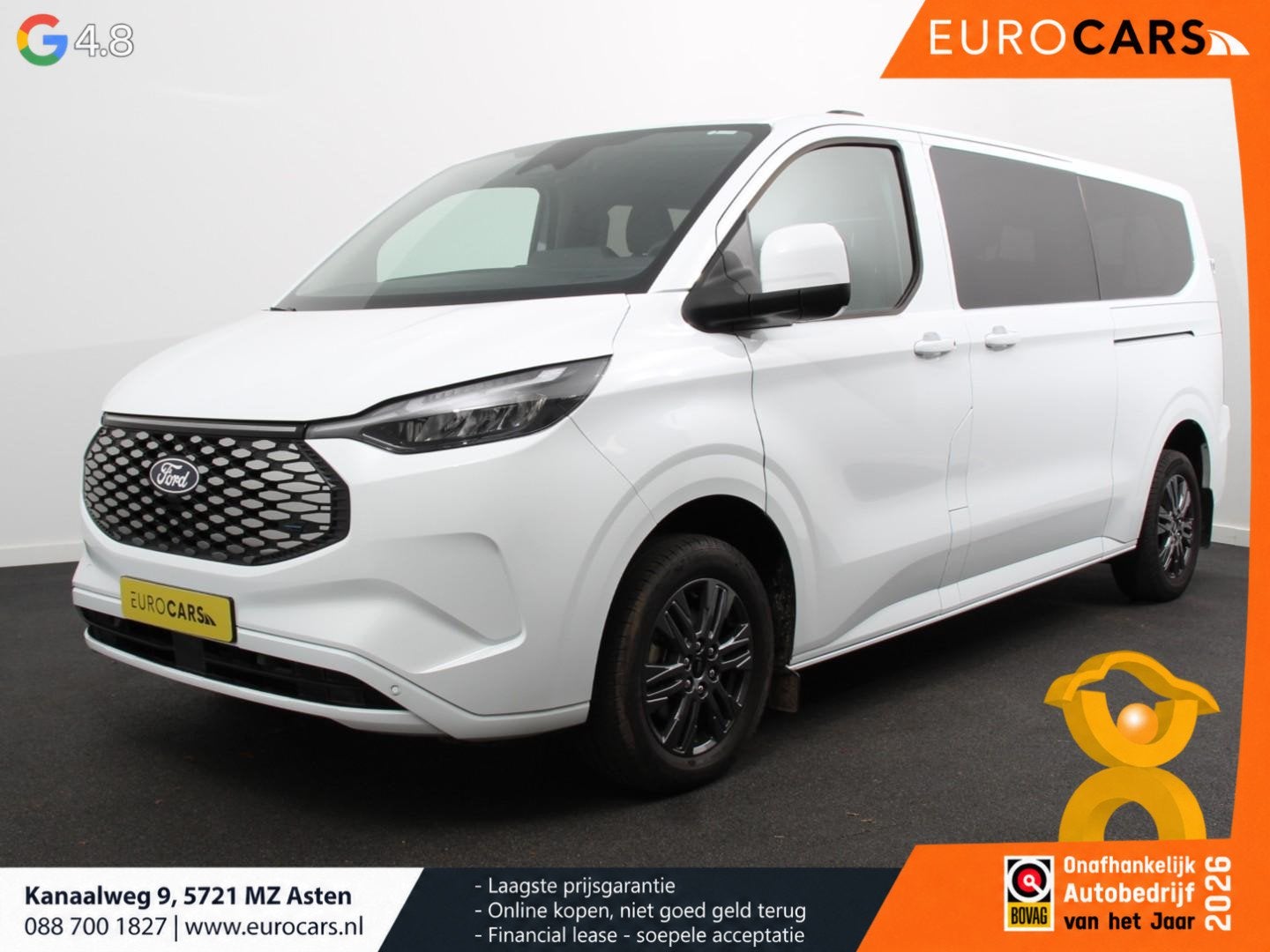 Ford e-Transit Custom 340 L2H1 Limited 65 kWh 8 persoons Aut, Auto's, Automaat, Gebruikt, 8 stoelen, Overige carrosserieën